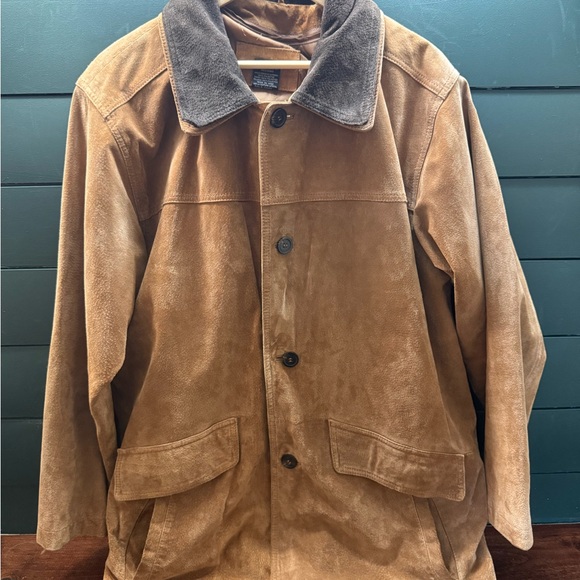 Tan Suede Leather Button-Up Field Chore Barn Jacket Men’s L/XL - Picture 2 of 8